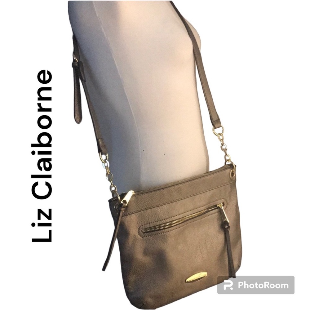 LIZ CLAIBORNE Crossbody Bag Pewter Gold Vegan Leather
